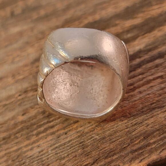 Sterling & 14k Flower Motif Signet Style Ring - Picture 8 of 10